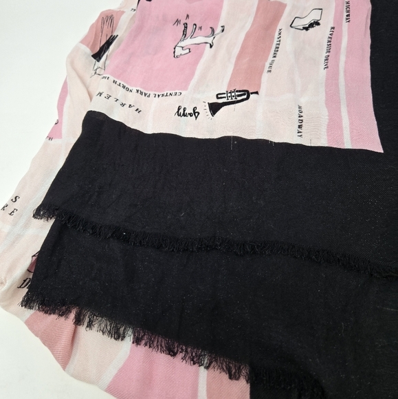 KATE SPADE NEW YORK MANHATTAN MAP OBLONG SCARF PINK & BLACK WOMEN OS *FLAWED* - Picture 14 of 16